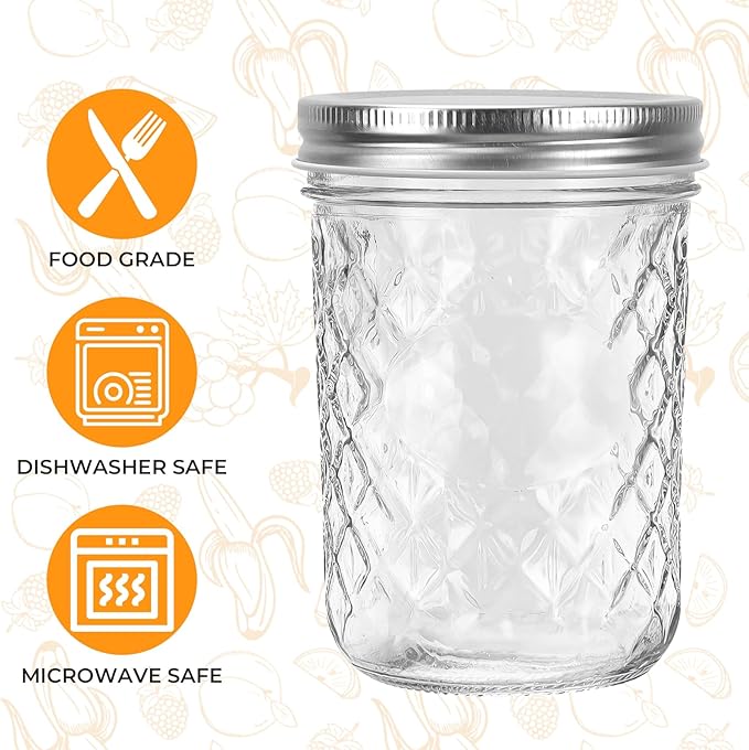 Eathtek 16oz Wide Mouth Glass Mason Jars 12 Pack, 480 ml Glass Canning Jars with Airtight Lids, Ideal for Salad, Meal Prep, Perserving,Pickling, Jam, Honey With Lids
