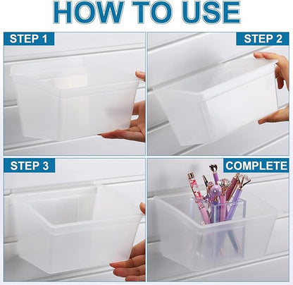 Mifoci 12 Pcs Storage Bins for PVC Slatwall Plastic Bin with Stickers Pens Slatwall Accessories for Organizing Hardware Craft Storage Tool Organizer Garage Craft Room Tool Shed(Clear)
