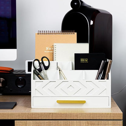 Wooden Desk Organizer Mail Organizer Countertop, Desktop Organizer Mail Sorter Mail Holder Bill Organizer for Desk, Desk Organizers and Accessories for Women (White)