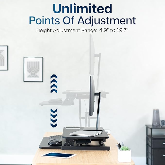 VIVO Height Adjustable 32 inch Stand Up Desk Converter, Quick Sit to Stand Tabletop Dual Monitor Riser Workstation, Black, DESK-V000S
