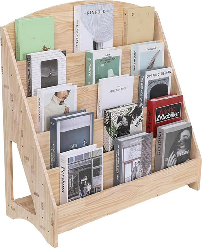 Montessori Toddler Book Shelf Organizer Single Sided Book Rack Display with Toy Storage, Children Baby Classroom Bookshelf, Kids Room bookcases cabinets & Shelves Natural Pine (31”)