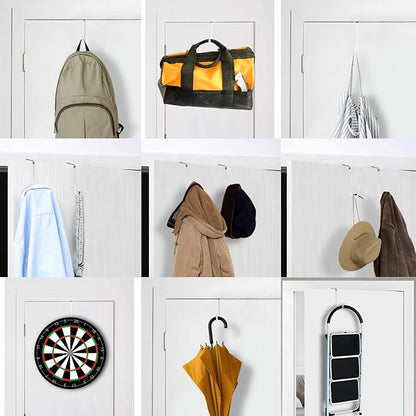 Lukcase Over The Door Hooks, 4 Pack Steel Door Hangers Hook w/Rubber Coating, Fit 0.7''-1.4'' Door Width, Organizer for Living Room, Bedroom, Bathroom, Kitchen Hanging Clothes, Towels, Hat, Bag