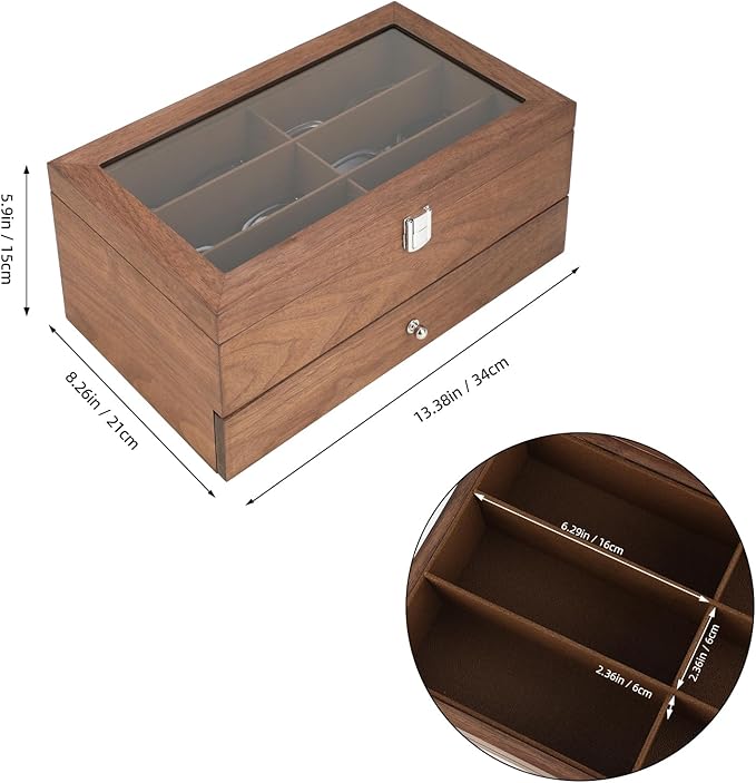 BAOJULONG Wooden Sunglasses Organizer Box, Eyewear Display Eyeglass Case, Glasses Storage Box Sunglass Holder Gifts