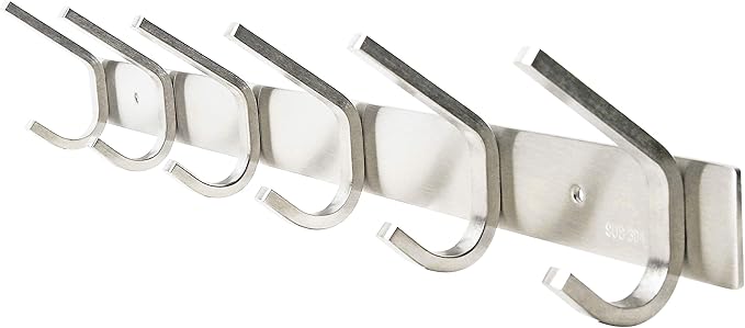 WEBI Heavy Duty SUS 304 Coat Bath Towel Hook Hanger Rail Bar with 6 Hooks, Brushed Finish for Bedroom, Bathroom,Foyers,Hallways Home,Office, C-CBG06