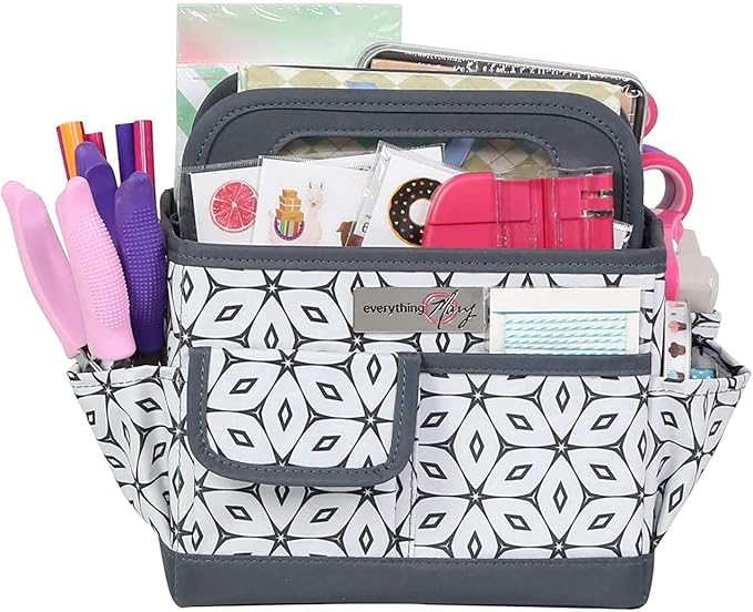 Everything Mary Desktop Tote Organizer – Grey Geometric Craft Caddy – Portable Storage Bag for Sewing, Scrapbooking, Art Supplies & DIY Craft Organization