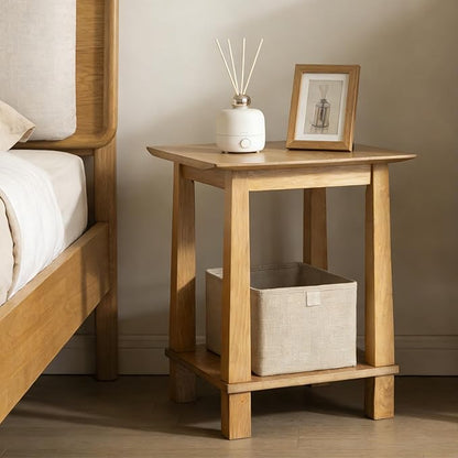 chairus Square Nightstands Set of 2, Modern Accent End Table with 2-Tier Storage Shelf, Solid Wood Small Side Table for Living Room/Bedroom, Natural