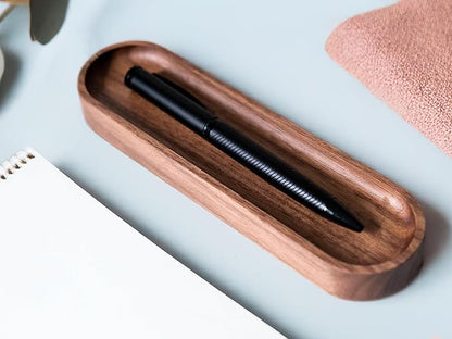 Walnut Wood Pen Tray, Minimalist Oval Wooden Pencil Holder, Office Desk Organizer, Writing Instrument Rest, Work Student Teacher Gift