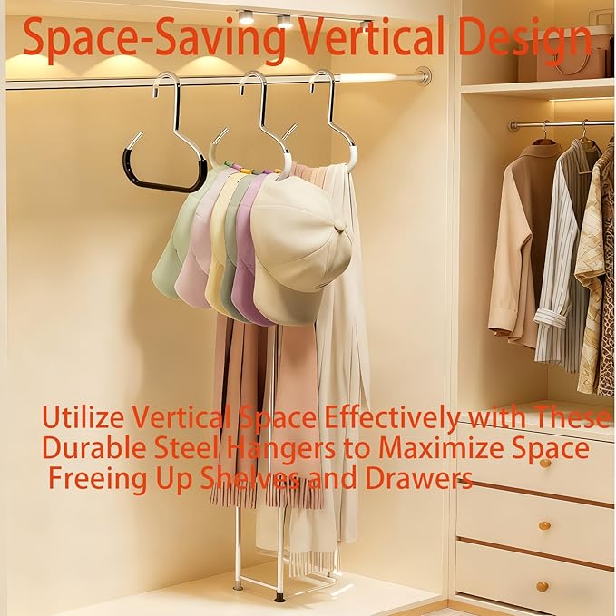 Durable Steel Hangers Maximize Closet Space with Versatile Storage, Hat Organizer Durable Stainless Steel, Durable Steels Hangers for Caps, Ties, Scarves, Clothes (Pink,4 pcs)
