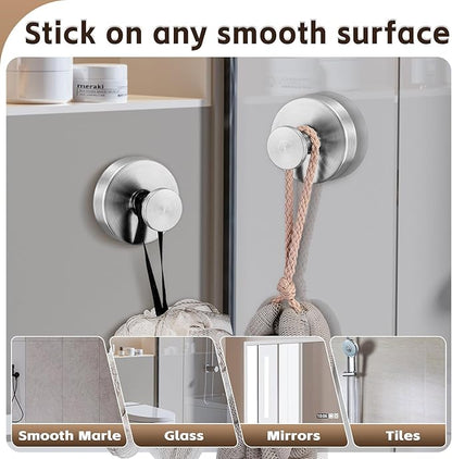 Supopular Reusable Heavy Duty Suction Cup Hooks for Kitchen/Bathroom/Shower - Wet-Proof Hooks for Towels, Robes, Loofah&Wreaths/No Drill Mounting on Glass, Tile, Metal (2, Brushed Nickel)
