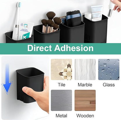 2 Packs Wall Mounted Toothbrush Holders, Self Adhesive Bathroom Toothbrush Wall Holder for Electric Toothbrush, Toothpaste, Razor,Shower Accessories (Black)