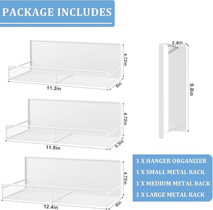 Widen Magnetic Laundry Organizer: Strong Adsorption Magnetic Baskets with Hanger Organizer, Rust Proof Magnetic Shelf for Washing Machine, Heavy Duty Magnetic Spice Rack for Refrigerator(White)