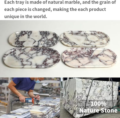 Natural Marble Tray, Coffee Table, Food, Fruit, Paper Cup, Cake Display, Coffee bar, Family Gatherings, Seasonal Holiday Decoration Tray(Viola-oval-11 x5 x0.7)
