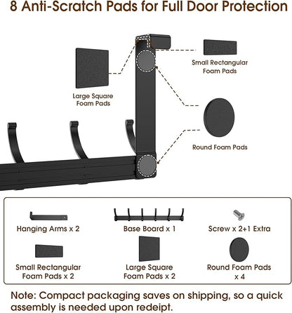 CHAUNCEY HOME Over The Door Hooks Hanger with Extended Arms, Fit 1 3/8" Door, Tool-Free Assembly, F7U, Towel Rack Organizer Holder - Black