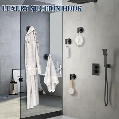 warlve Suction Cup Hooks No Drill Stainless Steel Shower Hooks Towel Hook Robe Hook Heavy Duty on Smooth and Non-Porous Surfaces in Bathrooms Kitchen Bedroom (2, Matte Black)