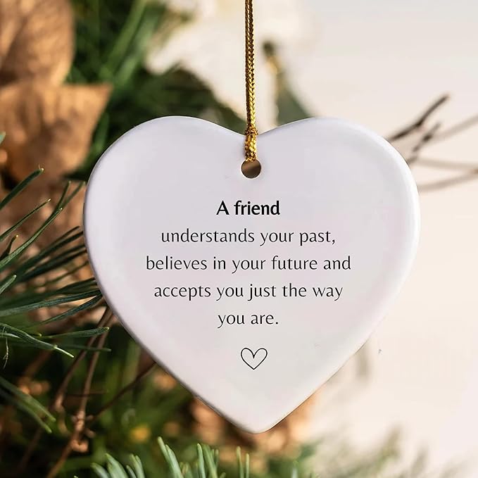HatafaFurni Friendship for Wedding Gifts, Friend Understands Your Past, Birthday Gifts, Anniversary Ornament, Best Friend Ornaments for Home Decor, Aesthetic Decor Car, Ceramic Ornament 2.9"