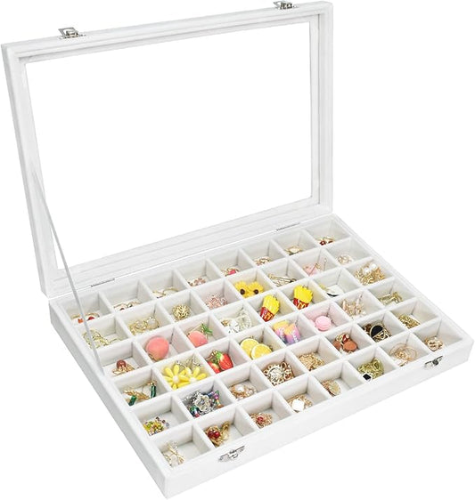 Velvet Jewelry Tray 48 Compartments Jewelry Display Organizer with Transparent Cover Rings, Earrings, Necklaces, Pendants Storage Box for Girls, Wives, Mothers, Women