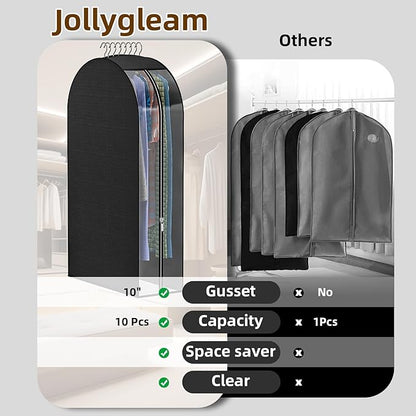 Black Garment Bags for Hanging Clothes 4 Packs, 10“ Gusseted and 32" Clothes Protectors for Hanging Clothes for Closet, Shirts, Coats, Dresses