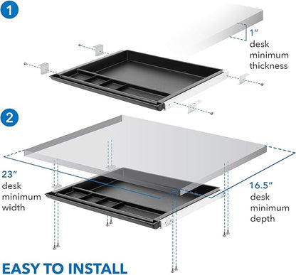 MOUNT-IT! Large Under Desk Pencil Drawer | 21.25” Width | Ball Bearing Slides Out Tray Organizer for Paper, Pencil, and Office Accessories (BLACK)