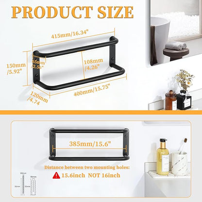 Alise Double Towel Bar,16 Inch Towel Racks for Bathroom, SUS304 Stainless Steel Towel Bar for Bathroom Wall,Quick Drying Bathroom Towel Holder Bath Towel Hanger,Matte Black
