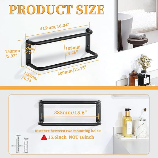 Alise Double Towel Bar,16 Inch Towel Racks for Bathroom, SUS304 Stainless Steel Towel Bar for Bathroom Wall,Quick Drying Bathroom Towel Holder Bath Towel Hanger,Matte Black