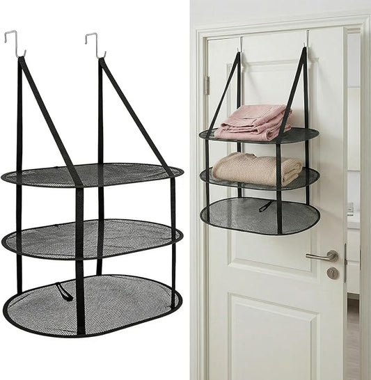 2Pcs 3 Tier Drying Rack, Foldable Hanging Over The Door Drying Rack Clothing, Clothing Racks for Hanging Clothes, Laundry Room Organization, Portable for Laundry Room, Dorms (Black)