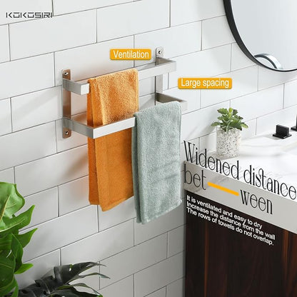 KOKOSIRI Hand Towel Bars 16 Inches Bathroom 2-Tiers Ladder Towel Rails Towel Holders Wall Mounted Towels Shelves Rack Brushed Stainless Steel, B5008BR-L16