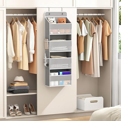 1 Pack 4-Tier Over the Door Organizer, Heavy-Duty Large Deep Pocket Hanging With 4 Large Front & 4 Side Pockets With for Pantry, Kitchen, Bathroom, Dorm, Grey