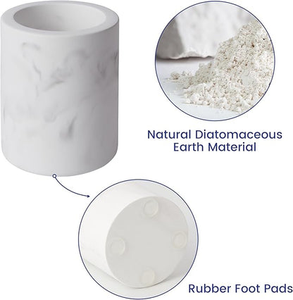 Drying Stone Toothbrush Holder, Diatomite Toothbrush Holders for Bathroom Counter, Quick Drying Electric Toothbrush and Toothpaste Holder Bathroom Organizer, Marble White