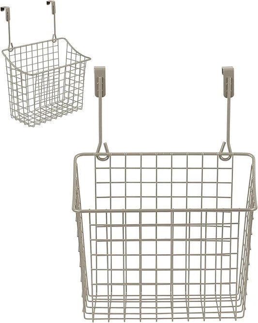 Spectrum Hanging Baskets for Organizing (Large, Satin Nickel) - Grid Over the Cabinet Wire Basket- Kitchen or Bathroom - Door Hanging Storage Organizer for Cleaning Supplies, & Towels (Pack of 6)