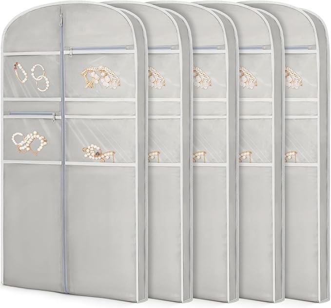 43" Garment Bag for Travel for Hanging Clothes Storage Hanging Suit Cover with Zipper and Accessory Storage for Coats, Dresses, Suits
