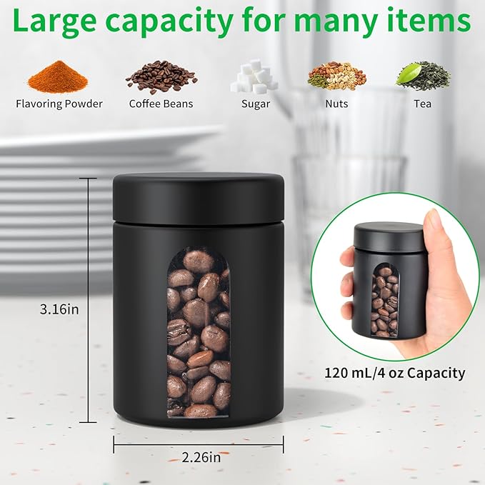 Glass Storage Jar (4 oz), 2 Pack Premium Smell Proof Visual Container with Child Resistant Cap, Small Waterproof Bottle Multipurpose Container for Coffee Teas Herbs Spices(120ml)