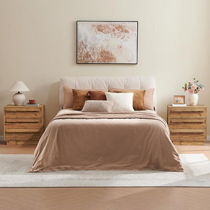 HOKYHOKY Reclaimed Solid Wood Nightstand-24 Inches Large End Table with 3 Drawers, Pre-Assembled Farmhouse Bedside Tables for Living Room, Bedroom