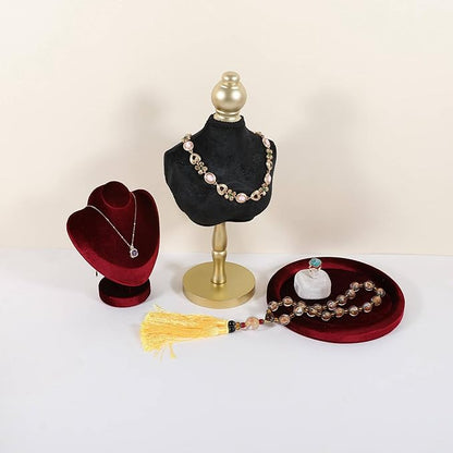 GemeShou Round Jewelry Organizer Plate, Top Microfiber Velvet Jewelry Display Tray, Empty Jewelry Showcase Tray for Necklaces, Bracelets, Rings, Earrings (Red-Medium, 7.9 x 7.9 in)
