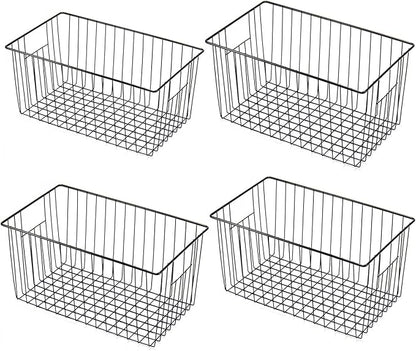 4 Pack Freezer Organizer Bins - Stand up Freezer Organizers for 16 Cu.Ft Upright Freezer, Easily Get Food Improve Air Circulation, Wire Storage Baskets, Black