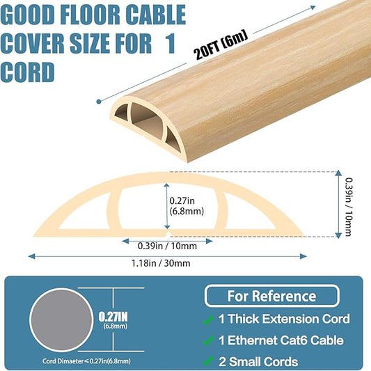 Floor Cord Covers for Wires 20FT Cable Hider Wire Cover Self Adhesive Cord Hider Floor for Offices, Homes, Workshops, Warehouses Cable Cavity 0.39" W x 0.27" H