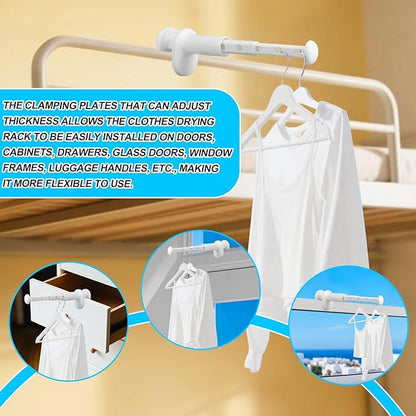 Travel Drying Rack for Clothes, Small Over The Door Airer Travel Clothing Hanger Mini Portable Hanging Rack with Retractable Rod for RV Dorm Hotel Laundry Apartment Doors Window Frames