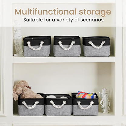 Storage Baskets for Shelves 11.8x7.9x5.2 Inch, Foldable Fabric Storage Bins with Handles, Small Storage Baskets for Organizing Closet, Office, Home Organization (6-Pack, Black&Gray)