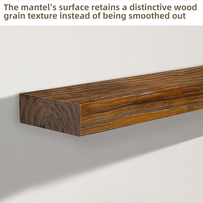 ROOMTEC Fireplace Mantel, Wood Fireplace Shelves with L-Shaped Brackets,Wall Mounted Wooden Shelving,Handcrafted Wood Brack,Mantels Over Fireplace, 48" x 8" x 3"-Dark Chocolate