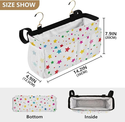 CuwrYet Bedside Caddy Hanging Bunk Bed Caddy Bed Organizer Hanging Pocket with 2 Hooks Bedside Storage Organizer Pocket Bag Holder Small Colorful Stars and Dots