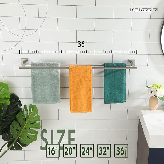 KOKOSIRI Towel Holder Bath Towel Bar with Two Rails for Bathroom Kitchen Towel Racks 36 Inch Brushed Nickel Stainless Steel B5005BR-L36