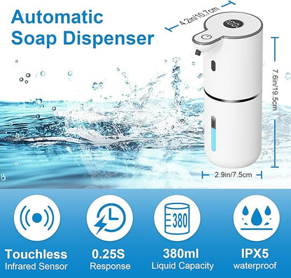 OHIFAST Automatic Liquid Soap Dispenser Touchless, USB Rechargeable Smart Hand Soap Dispenser, 6-Level Adjustable, 12.8oz/380mL Wall Mounted for Bathroom Kitchen Dish Soap-White
