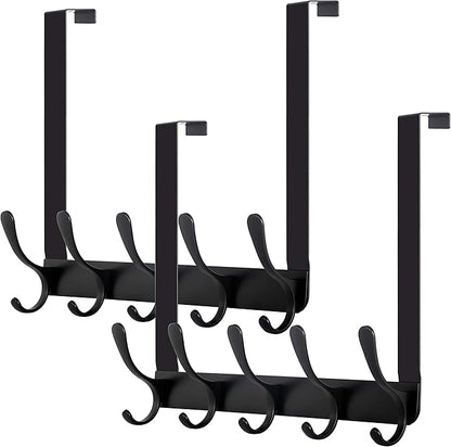 WEBI Over The Door Hooks for Hanging,Door Hanger,Over The Door Towel Rack Coat Rack Towel Hanger for Coats,Clothes,Bathroom,Black,2 Packs