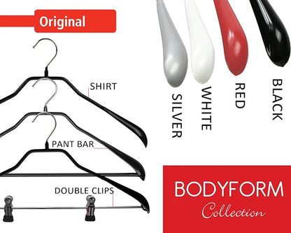 Mawa by Reston Lloyd BodyForm Series Non-Slip Space-Saving Clothes Hanger for Jackets, Suits and Coats, 16-1/2", Style 42/L, Black, Set of 2