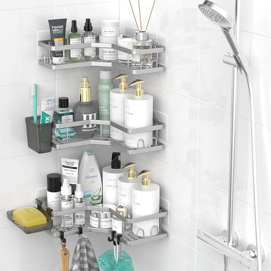 AKTECKE Corner Shower Caddy Bathroom Organizer: Adhesive Shower Rack Bathtub Shelves - 3Pack No Drilling Shower Shelf - Stainless Steel Rustproof Bath Tub Organizer