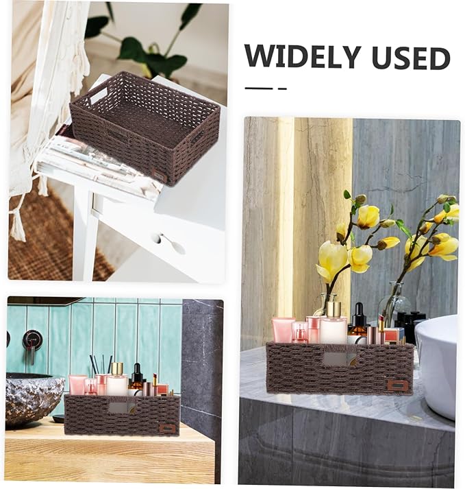 Garneck Woven Decorative Storage Basket for Home Organization Simple and Elegant Design Versatile Sundries Basket for Office Kitchen Bathroom Bedroom Rustic Rattan Style