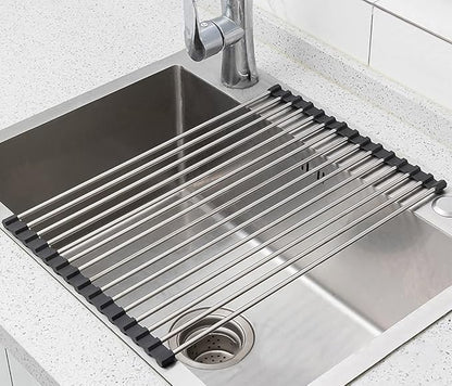 Ahyuan Roll Up Dish Drying Rack Multipurpose Kitchen Dish Rack Roll Over The Sink Dish Drying Rack Portable Rolling Dish Drainer For Kitchen Sink RV Accessories (Black, 17.7''X11.2'')