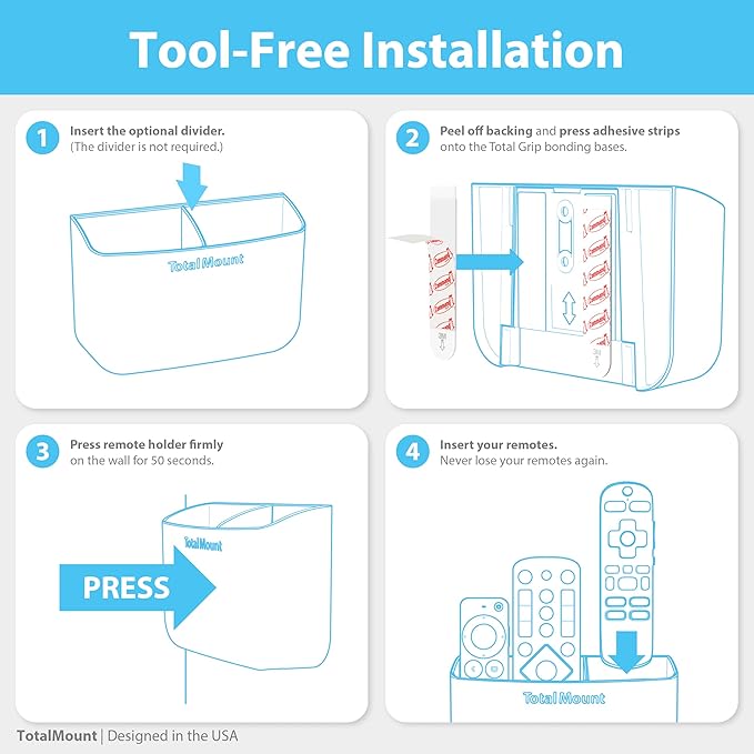 TotalMount Hole-Free Remote Holder – Eliminates Need to Drill Holes in Your Wall (Premium Black Holder for 2 or 3 Remotes)