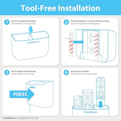 TotalMount Hole-Free Remote Holder – Eliminates Need to Drill Holes in Your Wall (Premium Black Holder for 2 or 3 Remotes)