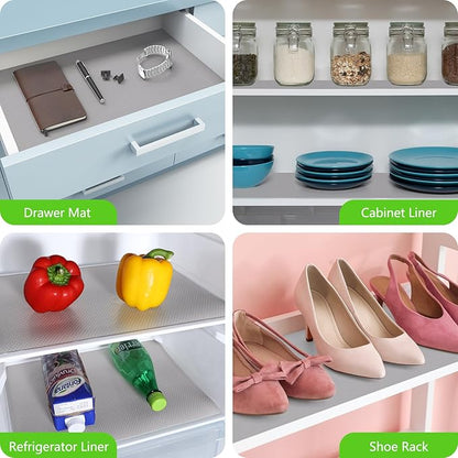 Light Gray Shelf Liners for Kitchen Cabinets Non Adhesive Drawer Liner for Bathroom Waterproof Refrigerator Liners for Shelves Fridge Plastic Mats Cabinet Cupboard Liner 11.8 x 236.2 Inches x 2 Rolls