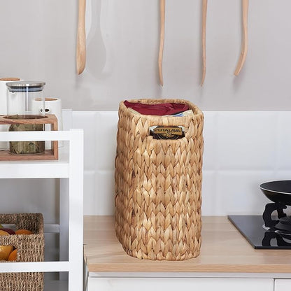 ELONG HOME Toilet Paper Storage for 9 Rolls, Water Hyacinth Wicker Toilet Paper Storage Holder, Toilet Paper Basket with Built-in Handles